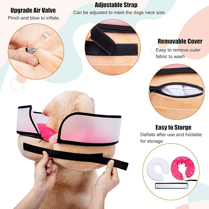Inflatable Dog Cone Collar with Enhanced Anti-Licking, Soft Neck Donut for Dogs Cats, Recovery Pet Cone Collar After Surgery for Large Medium Small Dogs… (Donut Pink, X-Large)