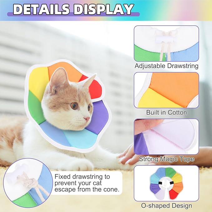 KOOLTAIL Cat Cone Collar, Adjustable Soft Comfortable Cat Recovery Collar to Stop Licking, Foldable Donut Water Resistant Pet Cone for Small Large Cats Kittens After Surgery Flower M