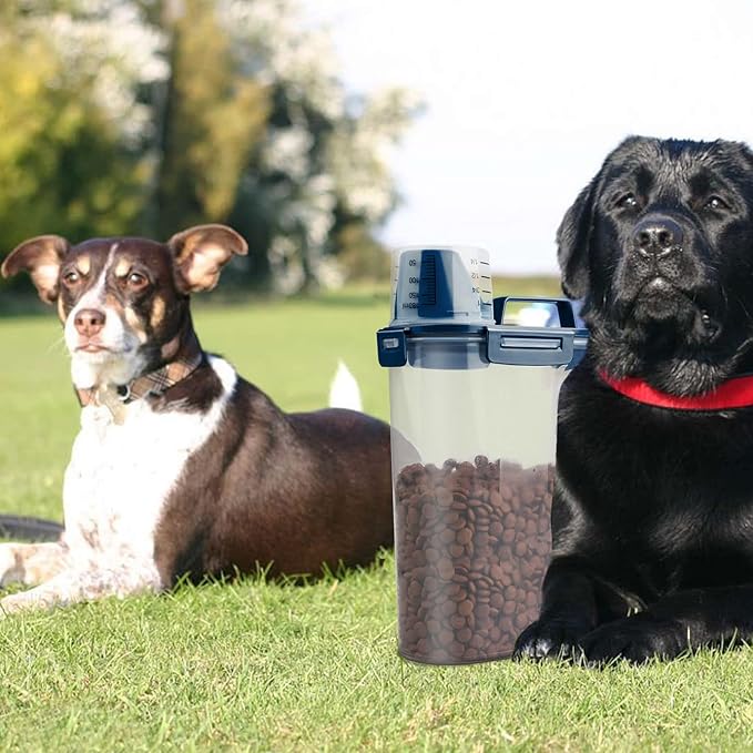 Upgraded Dog Food Storage Container Small, Cat Food Container Airtight, Pet Food Container Dispenser with Pour Spout, Measuring Cup and 4 Seal Buckles for Dogs, Cats, Birds (Blue)