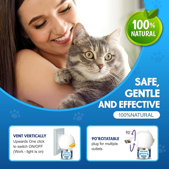 Cat Calming Pheromones Diffuser: 6-in-1 Kit Cat Appeasing Pheromone Diffuser to Calm (2 Plugin+4x48ml Refills) for Comfort Reduces Stress Anxiety, Long-Lasting Appeasing Pheromone for Pet Cat (6in1)