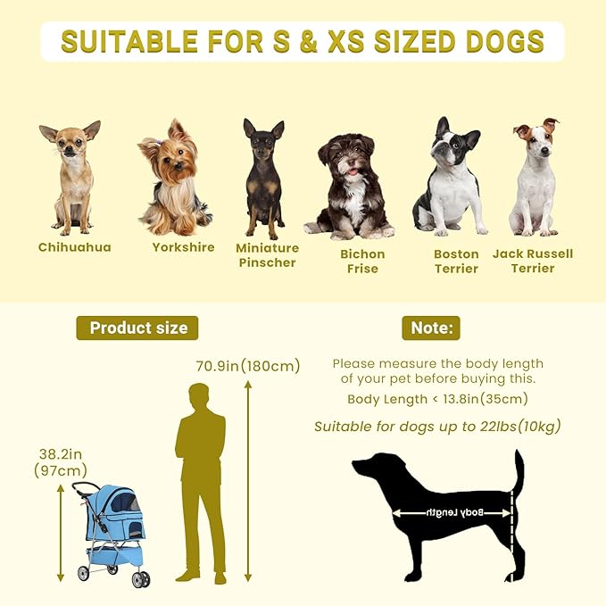 Foldable Pet Stroller for Cats and Dogs 3 Wheels Carrier Strolling Cart with Weather Cover, Mesh Panels,Storage Basket Cup Holder,Blue