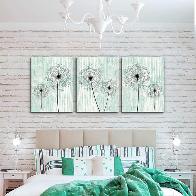 Light Green Background Dandelion Canvas Wall Art Paintings For Living Room Large Size Wall Artworks Bedroom Decoration 3 Piece Framed Office Wall Decor Canvas Print Posters Kitchen Home Decoration