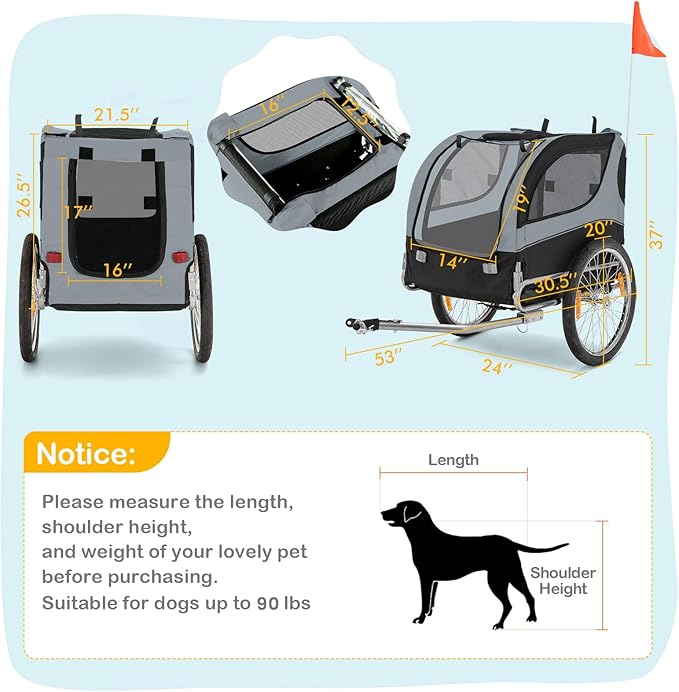Dog Bike Trailer - HAPPAWS Dog Trailer for Bicycle, Cargo Cycle Trailers Wagon Cart Pet Bike Carrier w/ 3 Doors, Aluminum Wheels, Safety Flag, Easy to Connect&Disconnect, Collapsible to Store