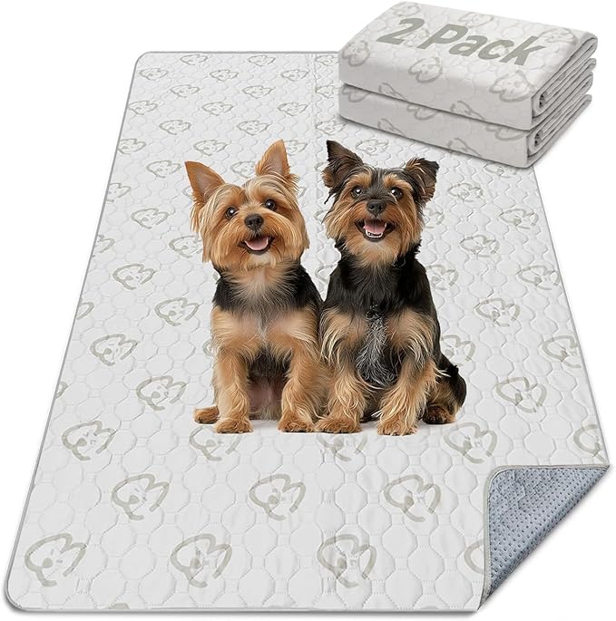 FXW Washable Pee Pads for Dogs, Puppy Pads with Super Absorbent, Specifically Designed for Potty Training, 75" × 30" Rectangle, Khaki, 2 Packs