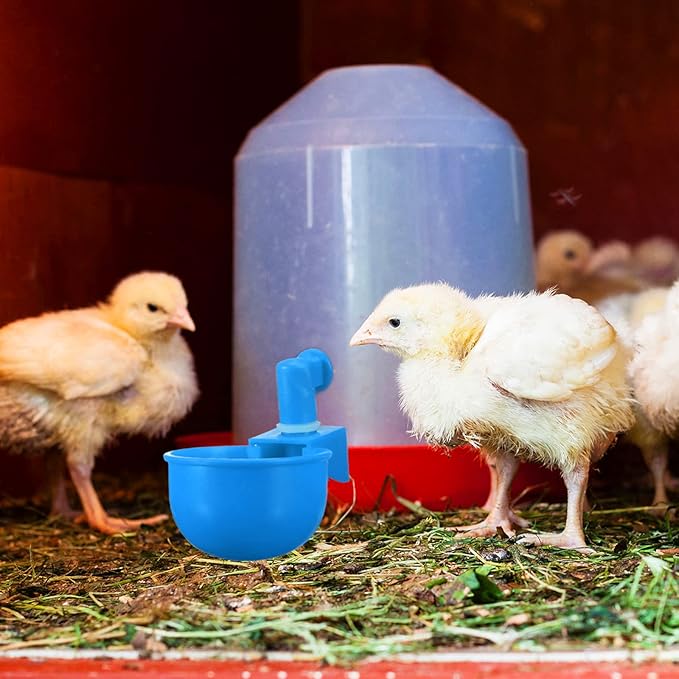 Patelai Chicken Water Cups, Chicken Waterer Cups Summer Water Feeder Cup 3/8 Inch Thread Automatic Filling Waterer Poultry Drinking Bowl for Duck Turkey Bunny(Blue,12 Pieces)
