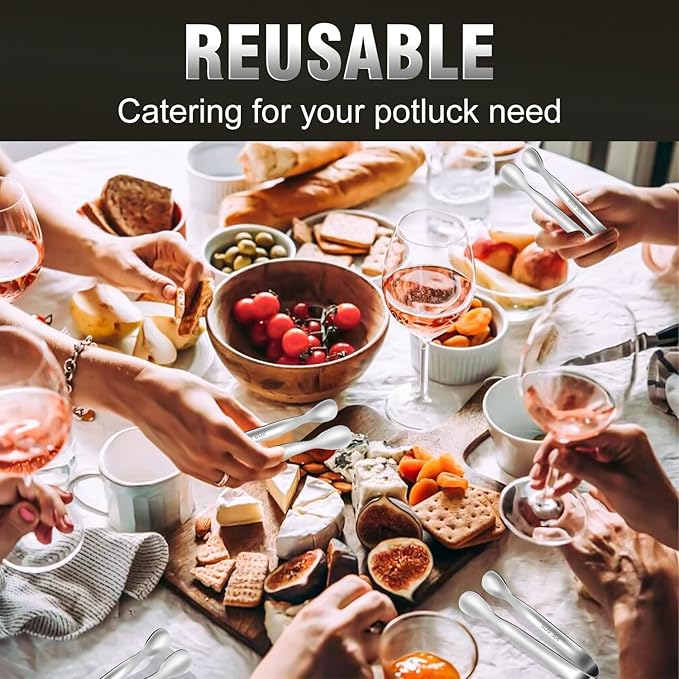 Mini Tongs For Serving Food,Set fo 12 Small Tongs For Appetizers,Small Stainless Steel Metal Cooking Tong,for Tea Party Coffee Bar, 4 inch Sugar Tong - Silver