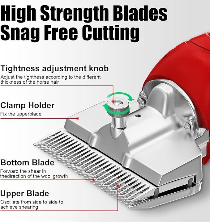 Cordless Horse Clippers,500W Heavy Duty Horse Grooming Clippers with 2 PCS Rechargeable 3000mAH Lithium Battery,6 Speed Professional Horse Grooming Kit for Thick Coat Animals