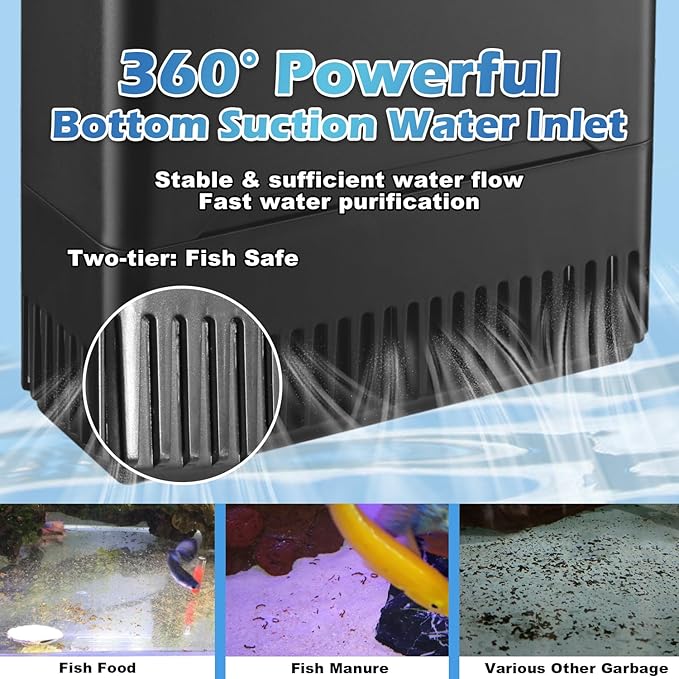 Large Powerful Turtle Tank Filter U V-ery for 55-155 Gallon Tank, Low Water Filter Turtle Water Filter for Amphibians Fresh Saltwater Cloudy Green Water Crystal Clear with Turtle Tank Deodorization