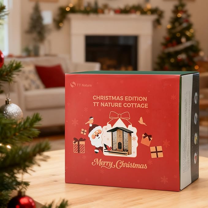 TT Nature@ Bird Feeder with Camera, Smart Bird Feeder Solar Panel, Christmas Style