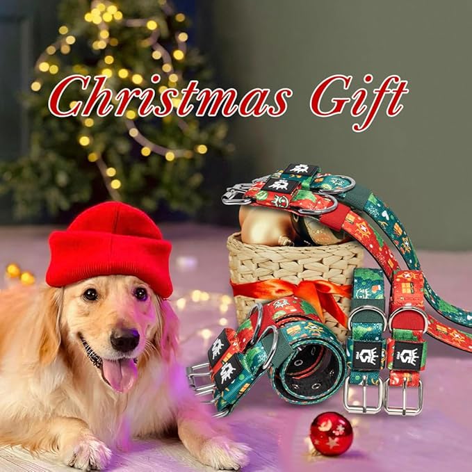 TSPRO Tactical Dog Collar 1.5 Inch Wide Thick Dog Collars with Heavy Duty Metal Buckle, Durable, Strong, Adjustable for Medium to Large Dogs (Christmas Red L)