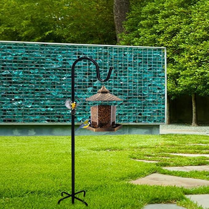 Adjustable Shepherds Hook with 5 Prong Base,94.5 Inch Tall Heavy Duty Hanging Stakes for Plant Bird Feeder Solar Light Plant Hanger for Outdoor Garden Wedding Decor,Matte Black(2 Packs)