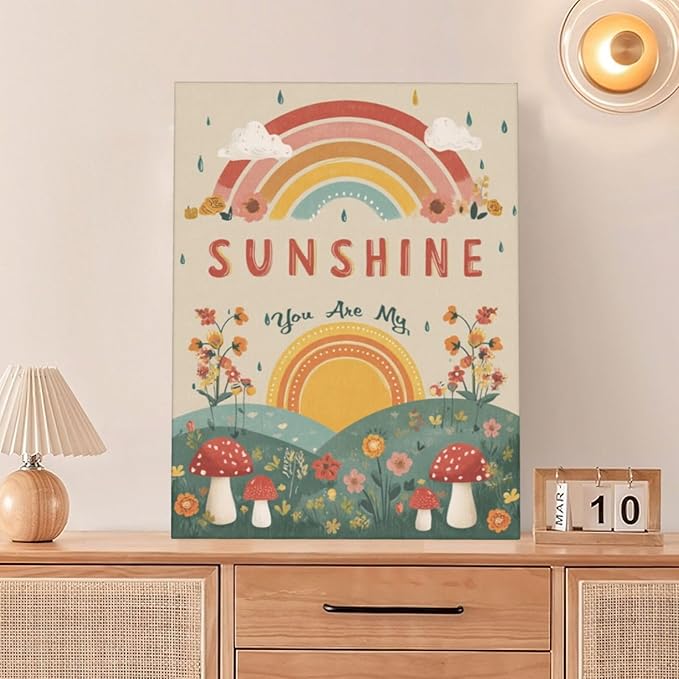 You Are My Sunshine Inspirational Canvas Wall Art Motivational Encouragements Wall Decor First Communion Gifts for Girls Boys Toddler Teens Pictures Painting Print Artwork Framed Decorations Nursery Dorm Bedroom 12"x16"