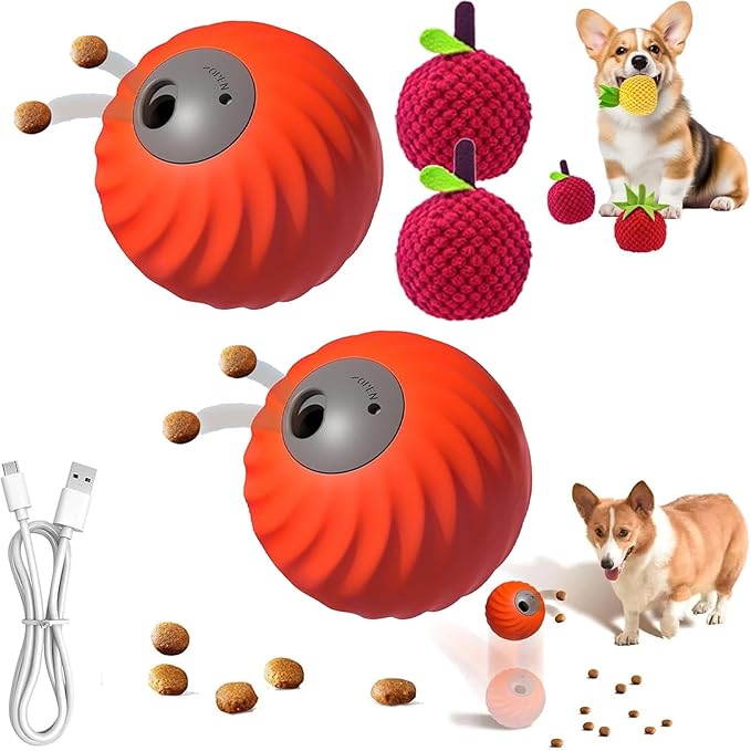 Zoomie Buddy 2.0, Zoomie Buddy for Dogs, 2 in 1 Smart Touch Interactive Dog Balls & Pet Feeder, 2.83" Diameter, Suitable for Small/Medium Dogs, with Fruit Plush Cover (2*Orange, Bayberry)