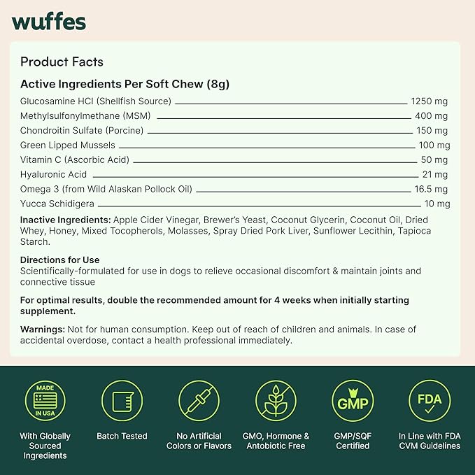 Wuffes Chewable Dog Hip & Joint Supplement - Glucosamine & Chondroitin Chews - Dog Joint Supplements & Vitamins - Extended Joint Care (Large Breed (Over 65 lbs), 60 Chews (Pack of 2))