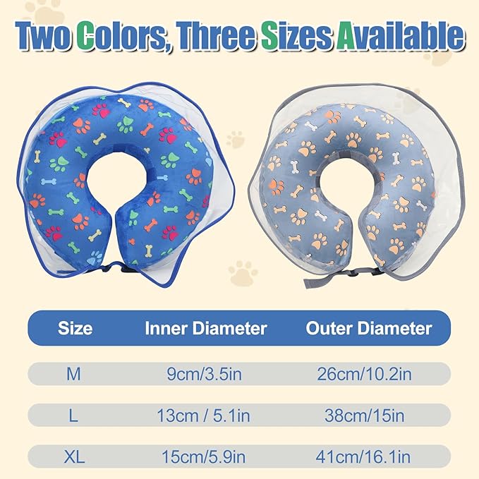 Inflatable Dog Cone Collar, Adjustable Size Soft PVC 2-in-1 Dog Donut Collar After Surgery with Detachable, Inflatable Collar for Small Medium Large Dogs and Cats (Grey, Medium)