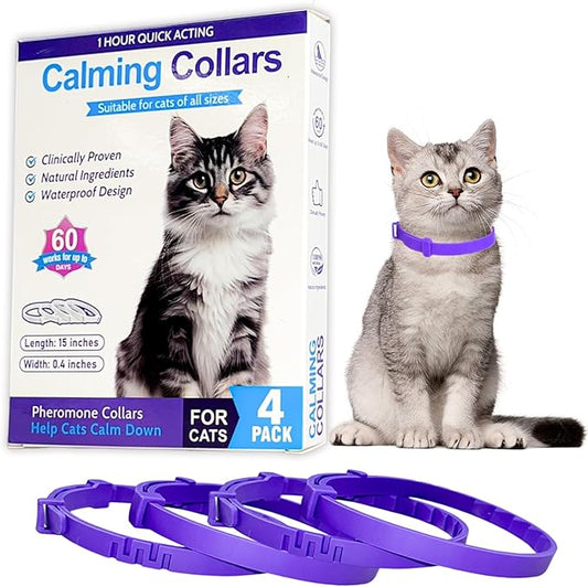 4 Pack Calming Collar for Cats - Long-Lasting Anxiety and Stress Relief, Relaxing Cat Collar,Adjustable Pheromones Collar for Cats,Natural Soothing 60 Days of Continuous Calming Move