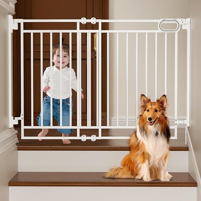 Grownsy Baby Gate for Stairs- No Bottom Bar, Adjustable Width 29.8โ to 43.5โ for Child and Pet, Dog Gate with Auto-Close & One-Hand Operation, Screw-in Installation for Doorways and Indoor Use