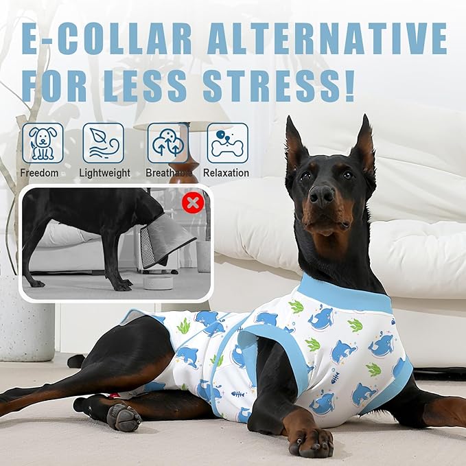 Recovery Suit for Dogs After Surgery, Professional Dog Surgical Suit for Female Spay, Male Neuter, E-Collar & Cone Alternative Dog Onesie for Abdominal Wounds Skin Disease, Blue, XS