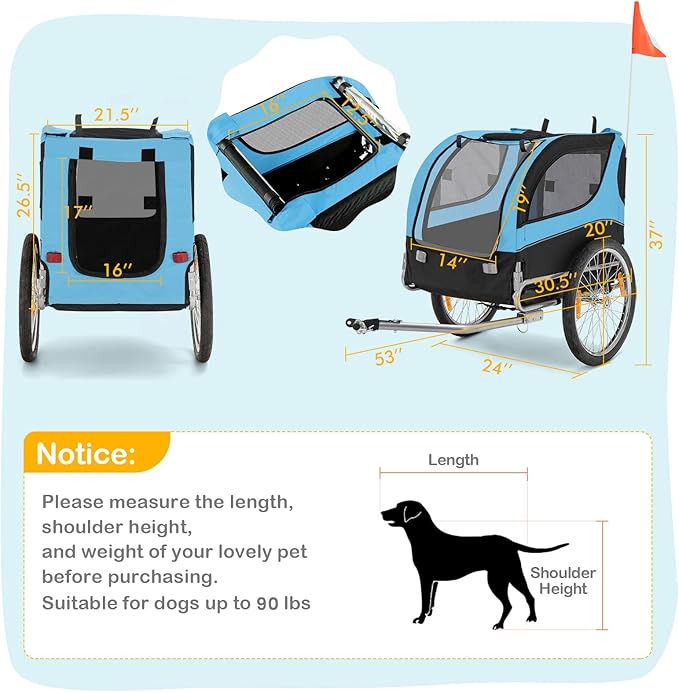Dog Bike Trailer - HAPPAWS Dog Trailer for Bicycle, Cargo Cycle Trailers Wagon Cart Pet Bike Carrier w/ 3 Doors, Aluminum Wheels, Safety Flag, Easy to Connect&Disconnect, Collapsible to Store