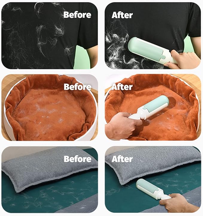 Pet Hair Remover Reusable pet Hair Remover Dog and cat Hair Remover for Sofas, Furniture, Carpets, car Seats with self-Cleaning Base Upgraded Animal Hair Remover Tool (White Green)