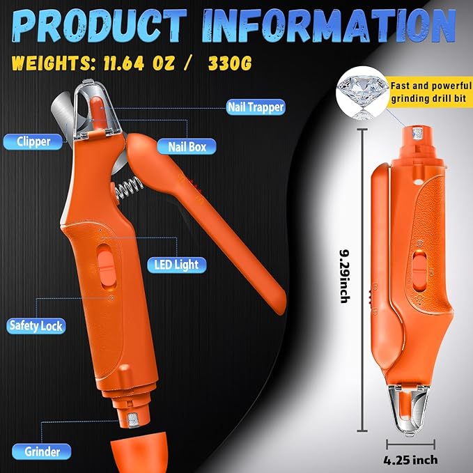 2-in-1 Cat Nail Clippers & Dog Nail Clippers Trimmers for Large Medium Small Dogs Cats Claw Trimmer Quick Sensor and Safety Guard USB Rechargeable with 2 LED Lights Dogs Nail Trimmer