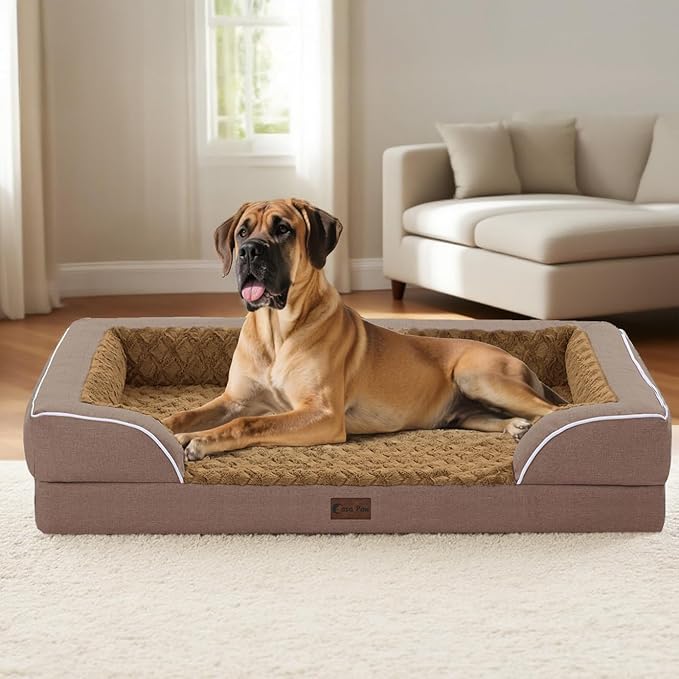 Orthopedic XXL Dog Bed for Extra Large Dogs, Waterproof Memory Foam Dogs Beds with Sides, Egg-Crate Foam and Non-Slip Bottom Big Dog Couch Bed with Washable Removable Cover(XX-Large,Brown)