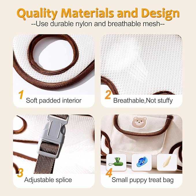 Dog Sling Carrier, Dog Carriers for Small Dogs, Adjustable Hands-Free Breathable Pet Sling with Safety Leash & Treat Pocket, Comfortable Full-Body Support for Puppies & Cats(Brown,Large)