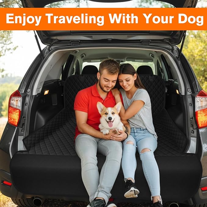 SUV Cargo Liner for Dogs - Waterproof Dog Car Seat Cover Mat for SUVs, Sedans, Vans & Trunks with Non-Slip Bumper Flap Protector, Scratchproof Large Size Universal Fit, Black