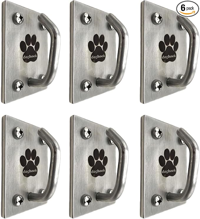 Canine Hitch- Secure Dog Leash Parking Mounted Indoor – Outdoor Wall Hook - Tie Out Stainless Steel Practical Lead Management for Home & Business, Ultimate Strength 6 Packs