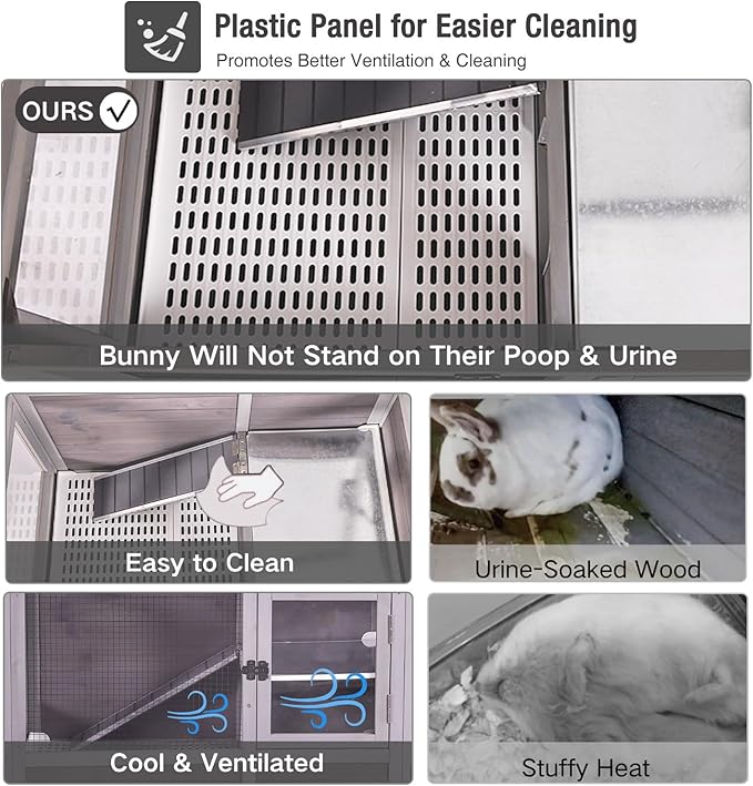 Guinea Pig Cage Indoor with Wheels Rabbit Hutch with Removable Proof Tray and Cool Zinc Plate Chew-Resistant Metal Frame Hamster Cage with Elevated Legs 36.6" L(Grey)