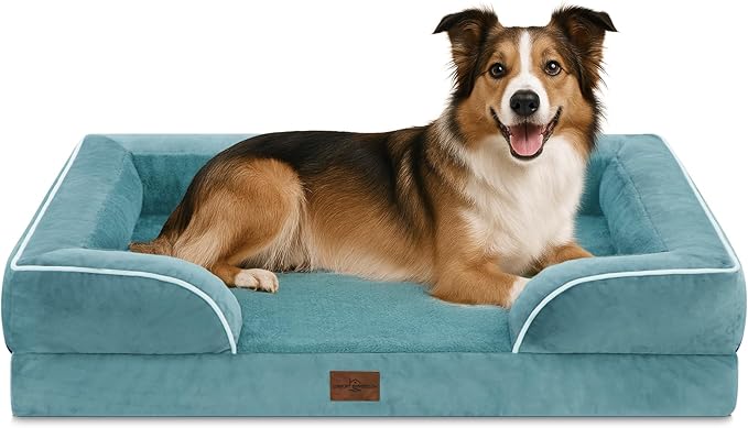 Comfort Expression Large Dog Beds Waterproof Orthopedic Foam Dog Sofa Beds Comfy Pet Bed with Washable Removable Cover & Non-Slip Bottom(Large,Washed Blue)