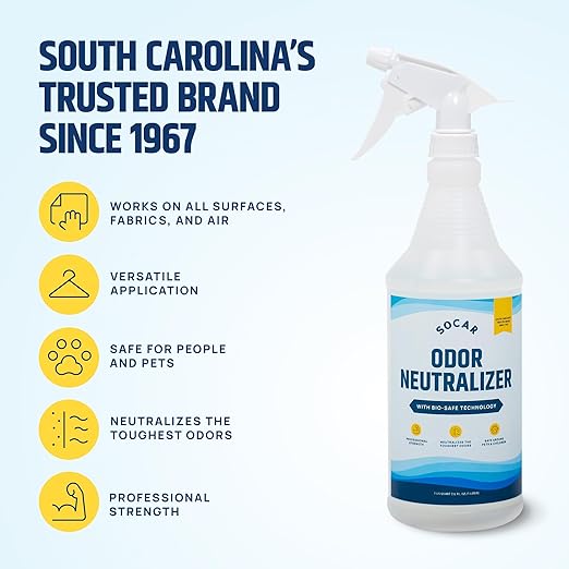 SOCAR - Odor Neutralizer Eliminates odors for Home, Office, Gym, Car. Eliminates Odors from Pets, Cooking, Sports Gear, Urine, Vomit & Unwanted, Strong Odors 32oz Liquid Spray