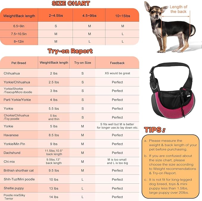 YUDODO Pet Sling Carrier for Small Dogs & Cats – Hands-Free Puppy Carrier with Safety Hook, Large Zipper Pocket, Soft Breathable Mesh, Adjustable Strap & Reflective Strip (Pink 3.0 M)