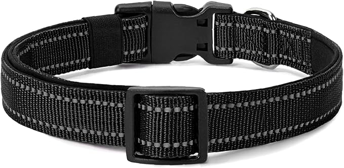 Reflective Dog Collar Padded with Soft Neoprene Breathable Quick Release Basic Dog Collars for Puppy Small Dogs Girl Boy Black