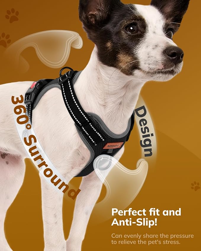 MIDOG No-Pull Dog Harness | Adjustable & Reflective Pet Harness Leash Set for Small Medium Large Dogs Walking, Training| No Choke, Front Clip, Soft Padded Vest with Easy Control Handle - Black, XL