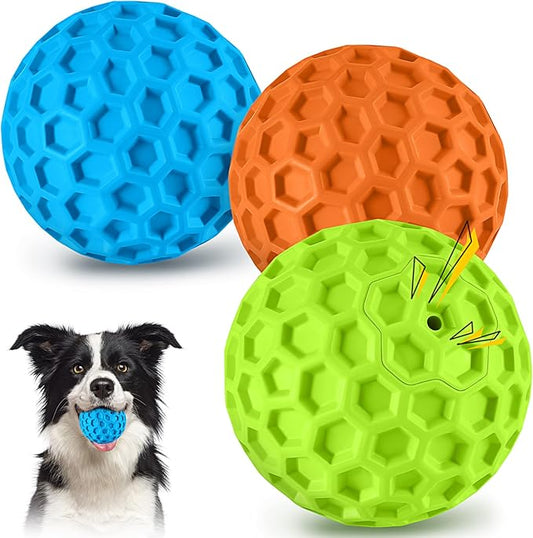 LUKITO Dog Chew Toys, Dog Toys for Aggressive Chewers Large Breed, Interactive Squeaky Balls, Tough Dog Toys with Natural Rubber for Large and Medium Small (3 Balls)