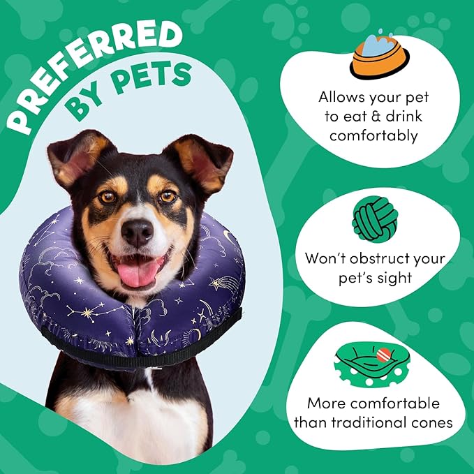 BENCMATE Inflatable Dog Cone Collar Alternative, Soft Dog Cone for Small Medium Large Dogs and Cats, Neck Recovery ECollar Donut Collar After Surgery (XLarge, Constellation)