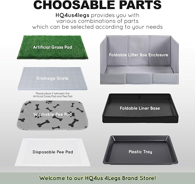 HQ4us Dog Grass Pad with Tray Small 23" x 16" Dog Litter Box Toilet for Puppy (No Grate) with 2×Artificial Grass for Dogs with Hemmed Edge, Pee Pads for Dogs, Realistic, Less Stink, Potty for Balcony