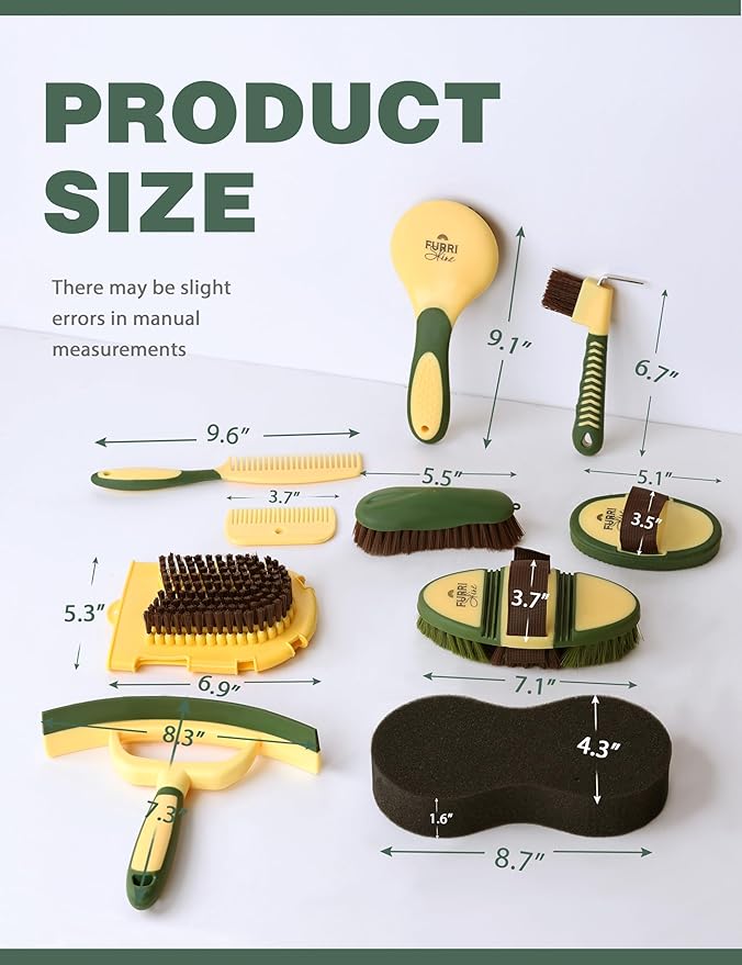 11PCS Horse Grooming Kit Curry Comb Sweat Scraper Horse Bathing Supplies Grooming Tools with Storage Bag Pasture Glow