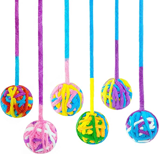 CHIWAVA 6 Pack 20" Woolen Yarn Cat Toys Ball with Bell 2" Large Indoor Cat Toy Balls Kitten Interactive Toys