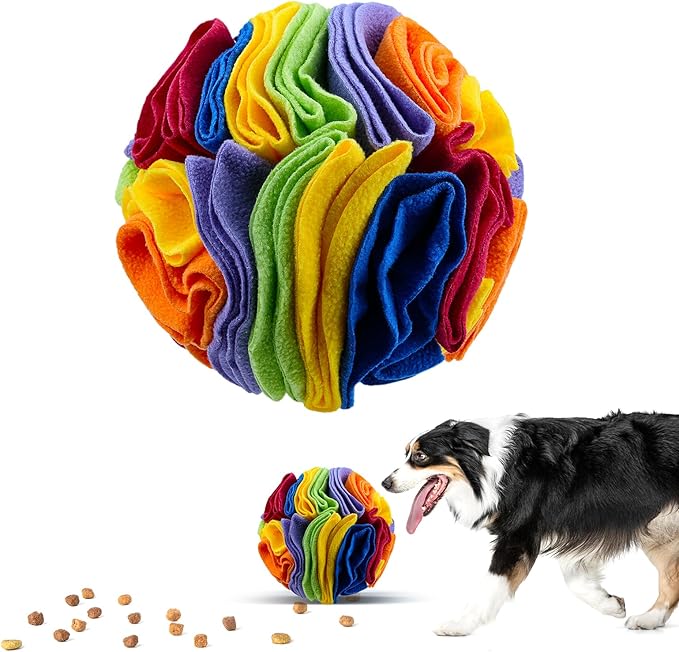 Pet Snuffle Ball, Puzzle Sniffing Interactive Dog Ball for Blind Dogs Training Stress Relief Dog Enrichment Toys Treat Machine Washable (20cm, Rainbow Color)