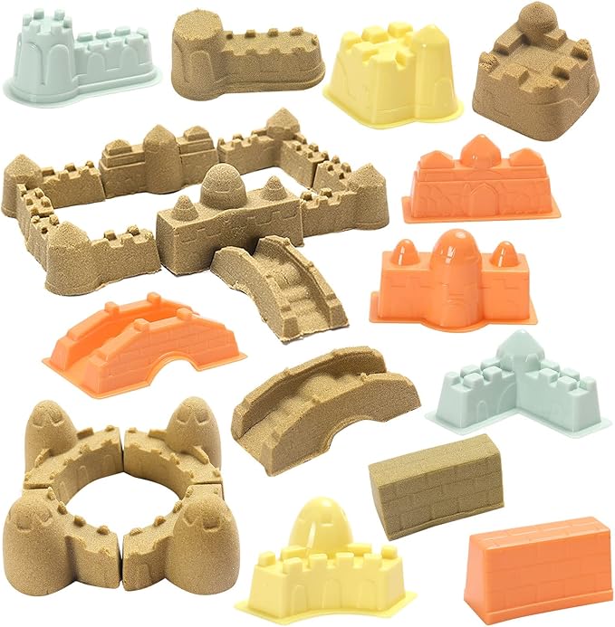 Play Construction Sand Kit,2.2lbs Magic Sand W/4 Large Take Apart Construction Trucks,1 Sandbox,8 Worker Figures and Road Signs,8 Molds,Toys for 2-8 Years Old Boys Girls