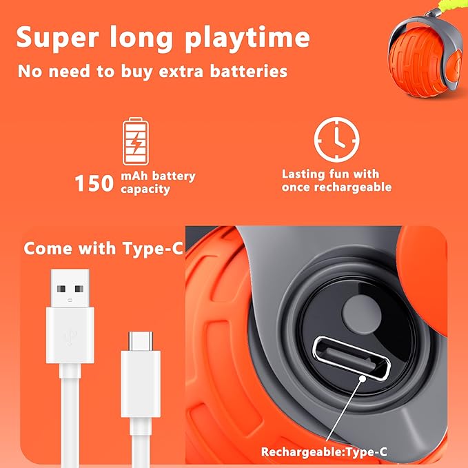 Cat Toys,Interactive Cat Toys Ball for Bored Indoor Cat,Automatic Rolling,Drop Resistant and Obstacle Avoidance,2 Modes Adjustment,Fluffy Tail and USB Type-C Rechargeable(Orange)