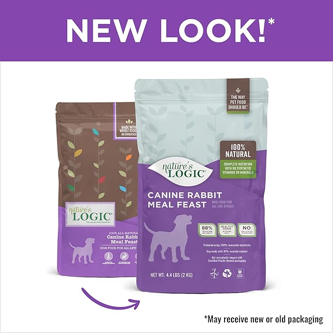 Nature's Logic Dry Dog Food - 100% Natural - No Synthetics - For All Ages, Sizes, Breeds - Free From Common Allergens, High Protein - Rabbit Meal Feast, 4.4lbs