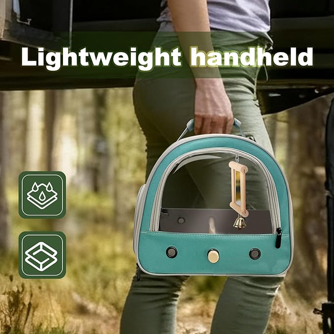 Parrot Travel Cage with Bird Cage Bells Mirror Set,Portable Small Bird Parakeet Bag with Standing Perch and Comfy Mat Bird Carry Transport Bag with Clear Window Vet Visit Shopping