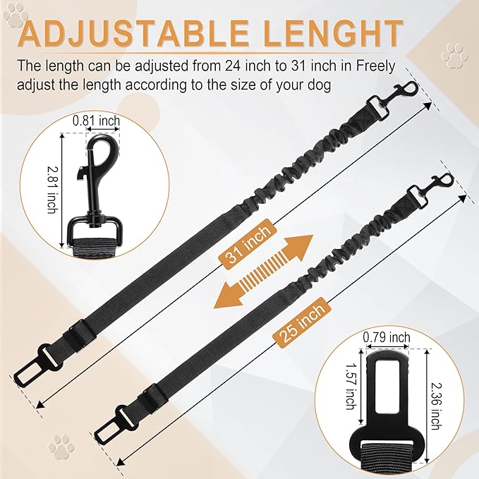 LivTee Dog Seat Belt for Car, Retractable Pet Safety Harness, Adjustable Nylon Dog Seatbelt Leash, Comfortable Dog Accessories for Vehicles (Black-2PCS)