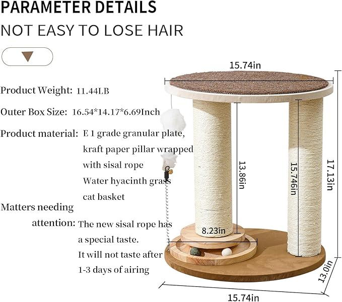 Wood Cat Tree Tower with Scratching Posts β Handmade Cat Condo for Indoor Cats β Cat Scratcher & Resting Platform β Stable & Stylish Cat Furniture
