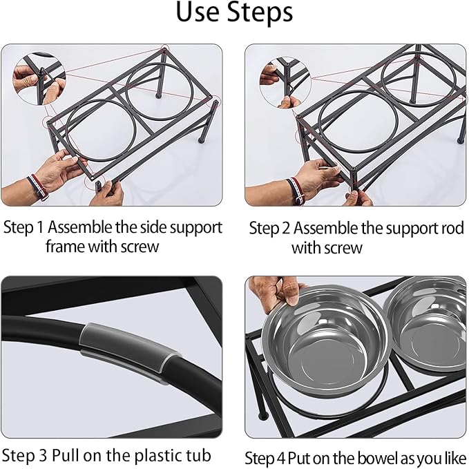 LUEXBOX Dog Bowls, Raised Pet Feeder with Stand, Stainless Steel, 10.5 inch Height, Medium or Large Breeds