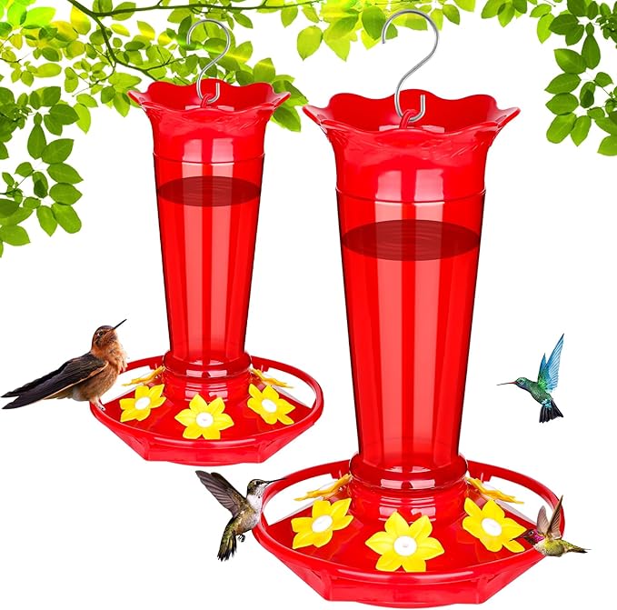 FEED GARDEN 10oz Plastic Hummingbird Feeders for Outdoors - 2 Pack Red, Ant & Bee Proof, 6 Feeding Ports, Easy Clean Red Nectar Feeders for Outside Hanging, Gifts for Mom