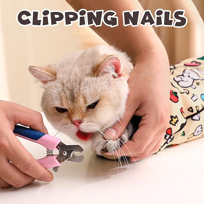 Cat Grooming Wrap, Self-Adherent Soft Cat Blanket to Wrap, Nail Clipping, Anti-Bite, Anti-Scratch, Anti-Escape Calming Wrap (Dalmatian Print, 3-6 lbs)